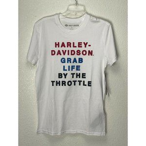 Harley-Davidson “Grab Life By The Throttle” White Mens T-Shirt Sz Medium